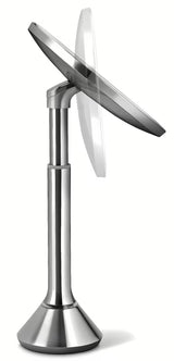 Lusterko kosmetyczne Simplehuman Dual Touch ze szczotkowanej stali nierdzewnej z oświetleniem LED Tru-lux i 5-krotnym powiększeniem.