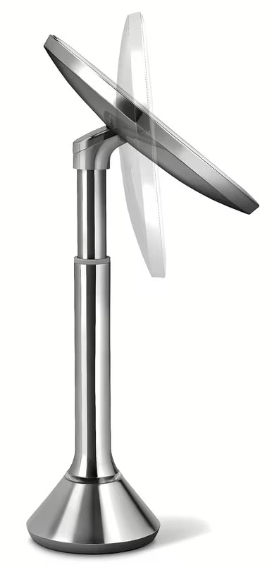 Lusterko kosmetyczne Simplehuman Dual Touch ze szczotkowanej stali nierdzewnej z oświetleniem LED Tru-lux i 5-krotnym powiększeniem.
