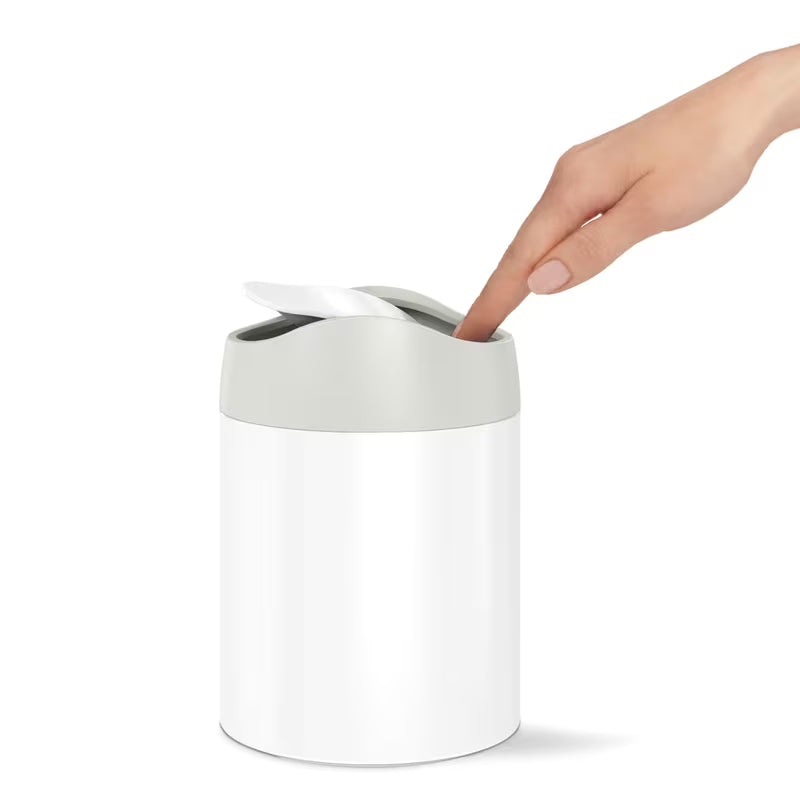 Nablatowy kosz na śmieci Simplehuman Mini bin w wykończeniu biała stal z uchylną pokrywą
