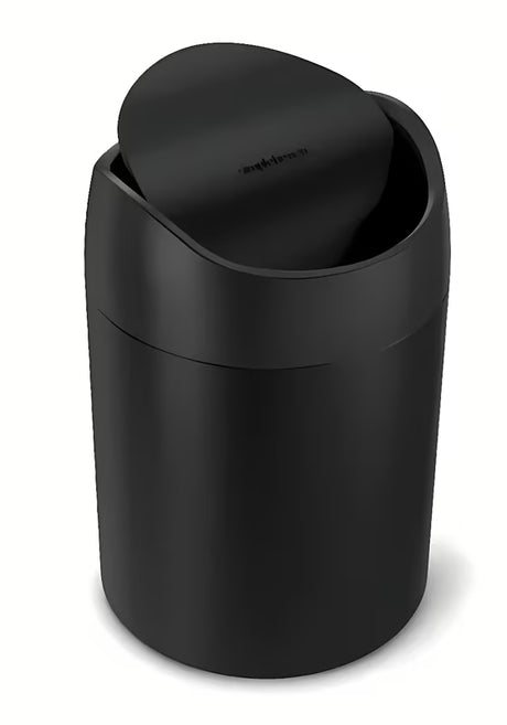 Czarny nablatowy kosz na śmieci Simplehuman Mini z uchylną pokrywą i pojemnością 1,5 l.
