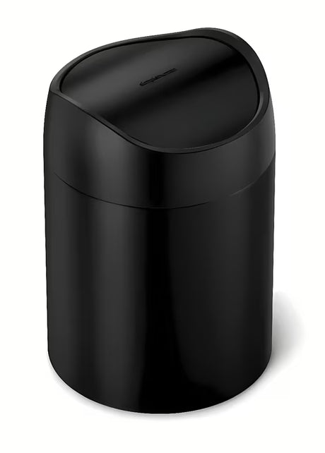 Czarny nablatowy kosz na śmieci Simplehuman Mini z uchylną pokrywą i pojemnością 1,5 l.