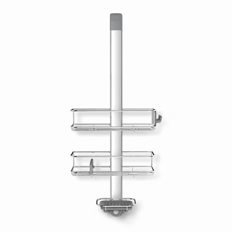 Prysznicowa półka Simplehuman Shower caddy ze stali nierdzewnej z przesuwnymi półkami i przyssawkami pro stabilnego mocowania.