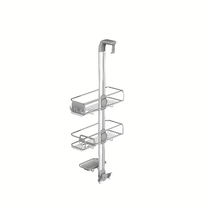 Prysznicowa półka Simplehuman Shower caddy ze stali nierdzewnej z przesuwnymi półkami i przyssawkami pro stabilnego mocowania.