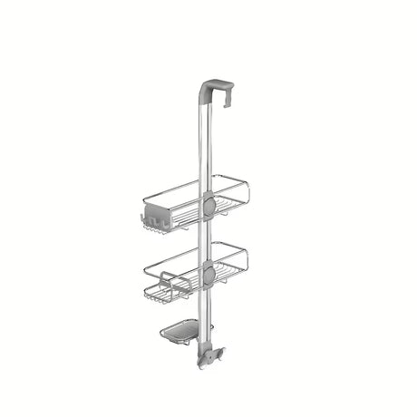 Prysznicowa półka Simplehuman Shower caddy ze stali nierdzewnej z przesuwnymi półkami i przyssawkami pro stabilnego mocowania.