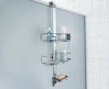 Prysznicowa półka Simplehuman Shower caddy ze stali nierdzewnej z przesuwnymi półkami i przyssawkami pro stabilnego mocowania.