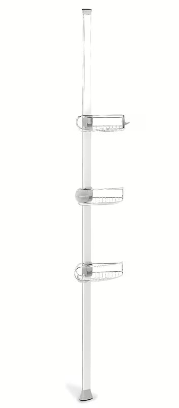 Regulowana drążek prysznicowy Simplehuman Shower caddy z drucianymi półkami narożny  ze stali nierdzewnej.