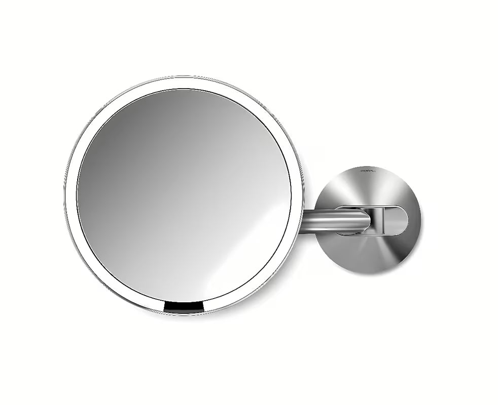Ścienne lusterko kosmetyczne Simplehuman Wall ze szczotkowanej stali nierdzewnej z oświetleniem Tru-lux LED.