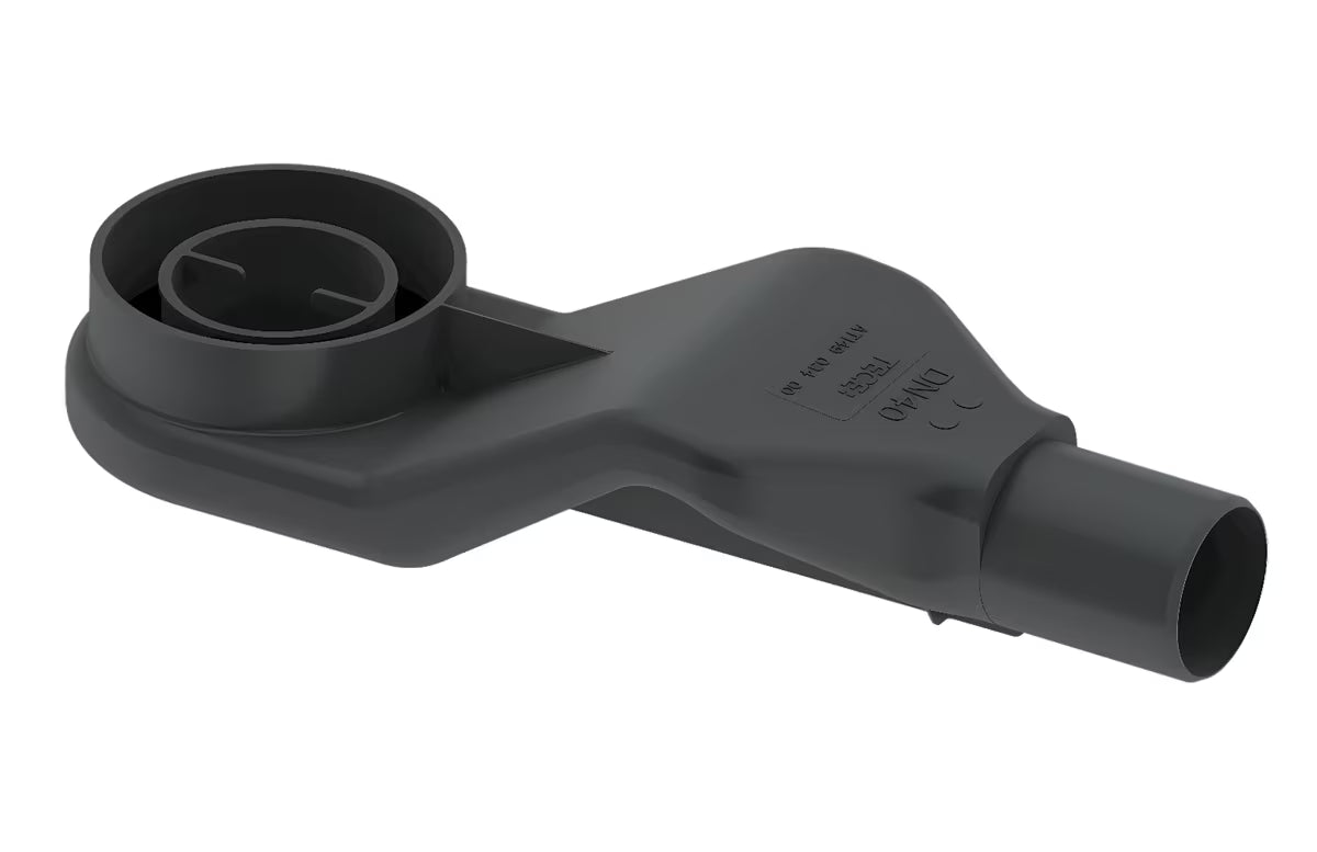 Ultra-niski syfon Tece Drainline z odpływem bocznym DN 40 i wyjmowanym syfonem.