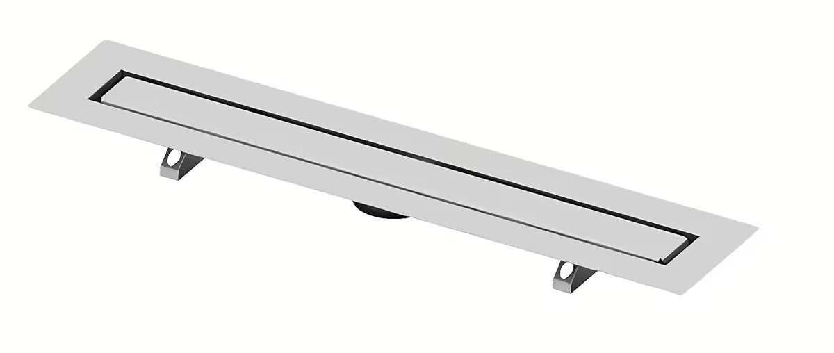 Nierdzewny odpływ liniowy Tece Drainline 100 cm z rusztem pro do wklejenia płytki, w wykończeniu połysk.
