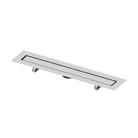 Nierdzewny odpływ liniowy Tece Drainline 120 cm z rusztem pro do wklejenia płytki, w wykończeniu połysk.