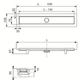 Odpływ liniowy Tece Linus 80 cm w wykończeniu chrome z rusztem pro do wklejenia płytki