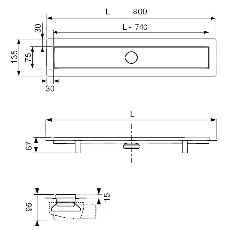 Odpływ liniowy Tece Linus 80 cm w wykończeniu chrome z rusztem pro do wklejenia płytki