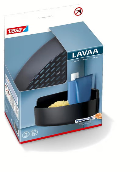 Narożna półka prysznicowa półka Tesa w matowej czerni z montażem bez wiercenia za pomocą Powerstrips Waterproof.