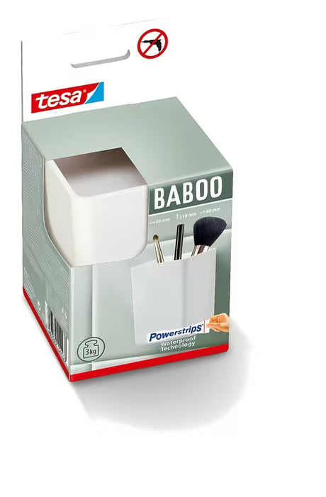 Biała ścienna półka tesa Baboo bez wiercenia z technologią klejenia tesa Powerstrips Waterproof