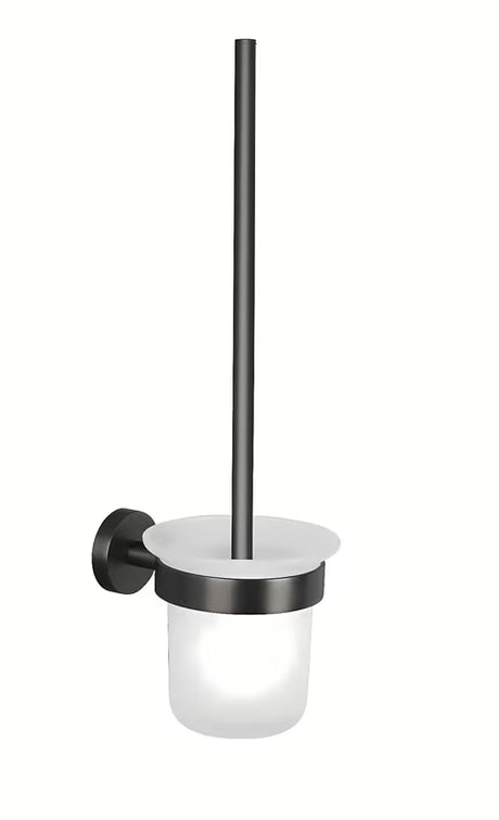 Tesa SZCZOTKA do Wc w szczotkowanym hard graphite z montażem bez wiercenia Power.Kit i matowym szklanym pojemnikiem