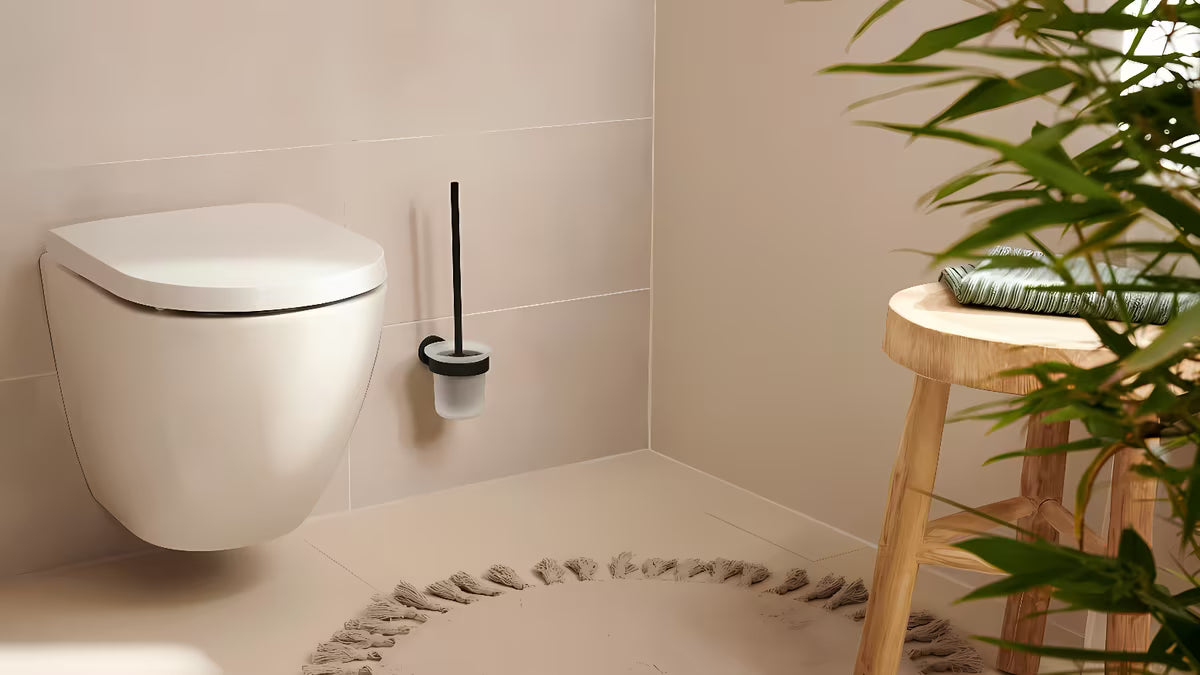 Tesa SZCZOTKA do Wc w szczotkowanym hard graphite z montażem bez wiercenia Power.Kit i matowym szklanym pojemnikiem