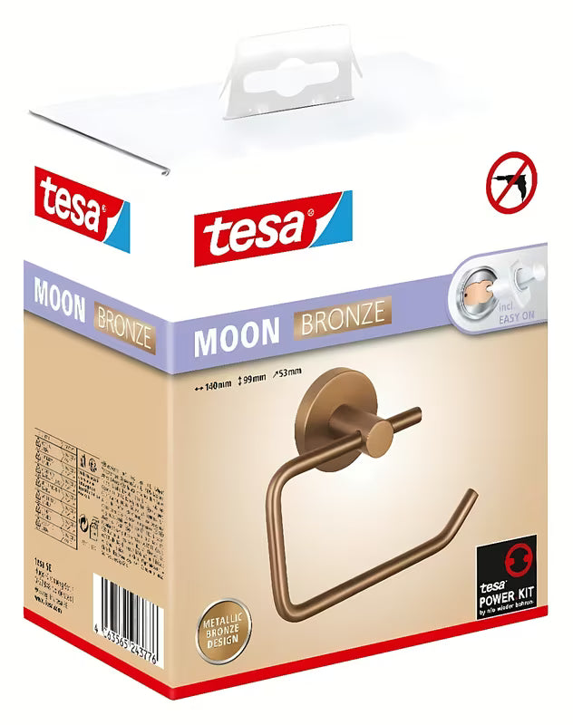 Brązowy uchwyt na papier toaletowy Tesa bez pokrywy z montażem bez wiercenia przy użyciu tesa Power.Kit