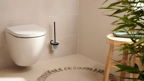 Brązowa SZCZOTKA do Wc Tesa z uchwytem ścienna z wyjmowanym szklanym pojemnikiem