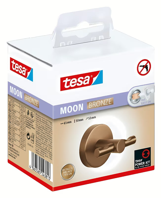 Brązowy haczyk na szlafrok Tesa z montażem bez wiercenia w technologii tesa Power.Kit