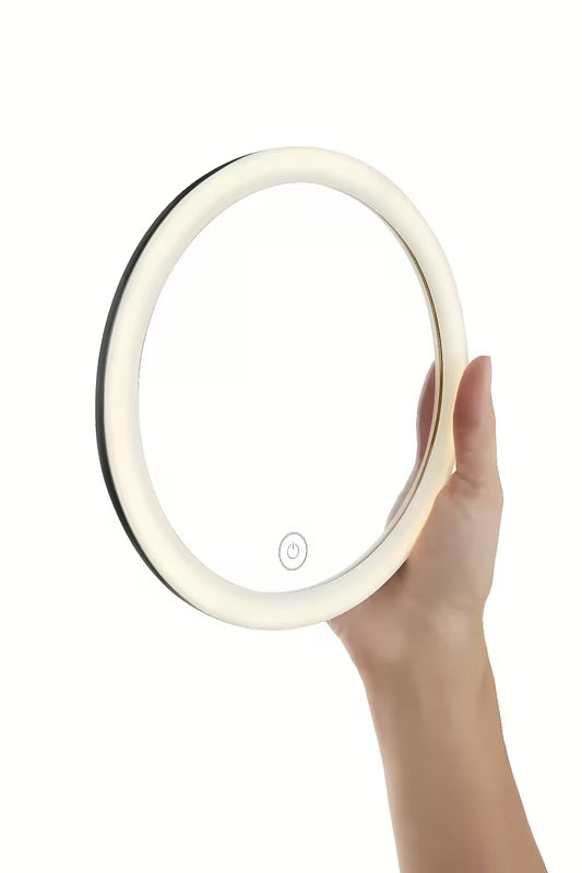 Czarna lampa LED lusterko kosmetyczne tesa Visioon z obrotowym ramieniem i dotykową regulacją jasności