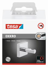 Chromowany kwadratowy haczyk Tesa Ekkro na ręcznik z montażem bez wiercenia w technologii Power.Kit