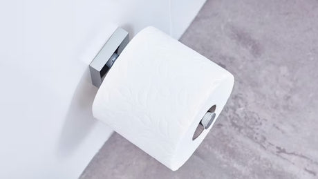 Chromowany kwadratowy uchwyt na papier toaletowy Tesa Ekkro z montażem samoprzylepnym bez wiercenia