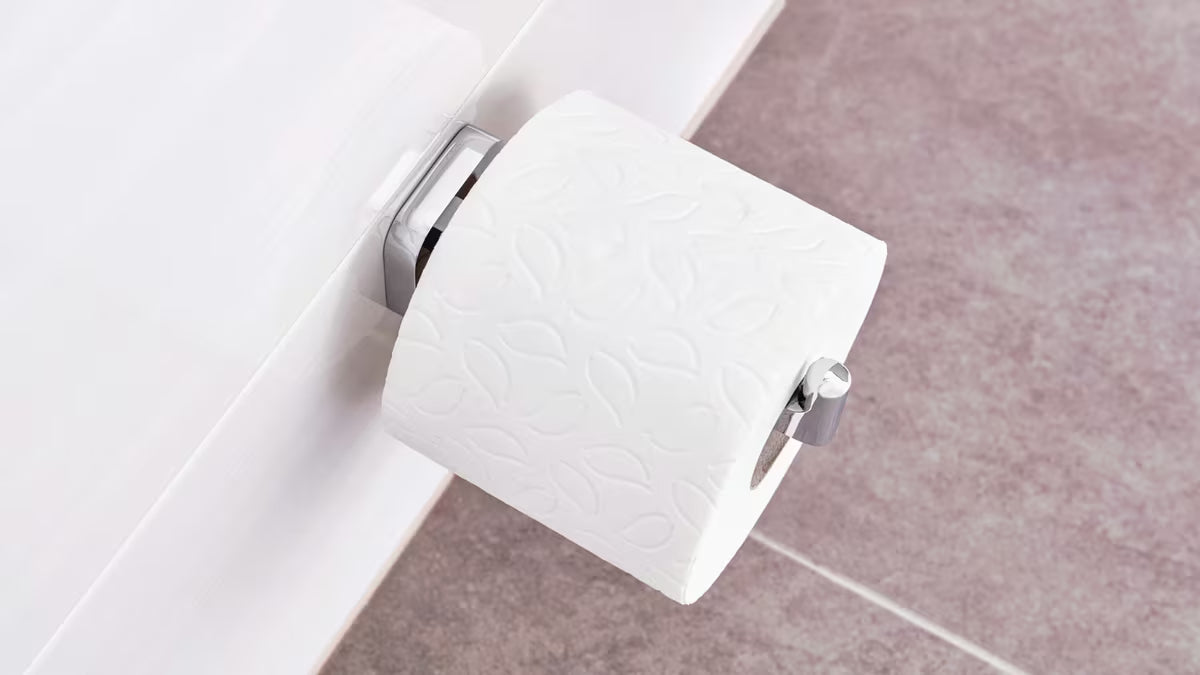 Chromowany uchwyt na papier toaletowy Tesa Elegaant z montażem bez wiercenia i błyszczącym wykończeniem