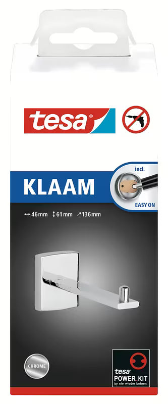 Chromowany uchwyt na papier toaletowy tesa Klaam z montażem bez wiercenia w technologii Power.Kit.