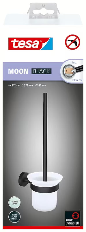 Tesa Moon Black SZCZOTKA do Wc w matowoczarnym wykończeniu z satynowym szklanym pojemnikiem