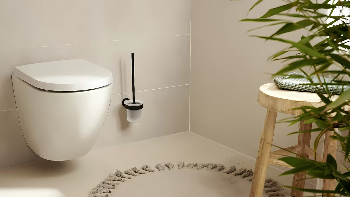 Tesa Moon Black SZCZOTKA do Wc w matowoczarnym wykończeniu z satynowym szklanym pojemnikiem