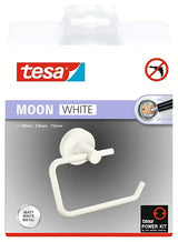 Matowobiały uchwyt na papier toaletowy bez pokrywy Tesa Moon Black z montażem klejonym tesa® Power.Kit