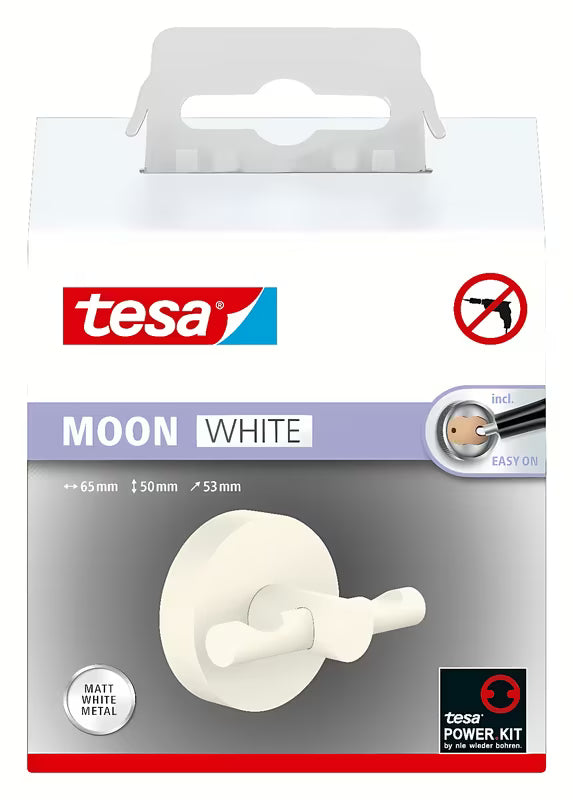 Matowobiały łazienkowy haczyk Tesa Moon Black pro do zawieszenia szlafroka z montażem bez wiercenia