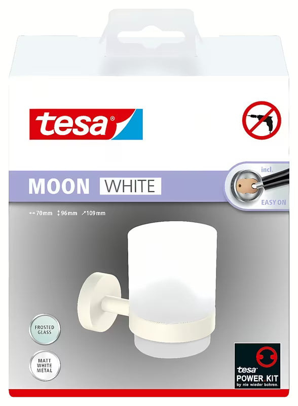 Tesa Moon Black uchwyt kubki na szczoteczki do zębów w matowej bieli z satynowym szkłem