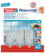 Chromowany haczyk Tesa Powerstrips pro montaż bez wiercenia na gładkich, stabilnych powierzchniach.