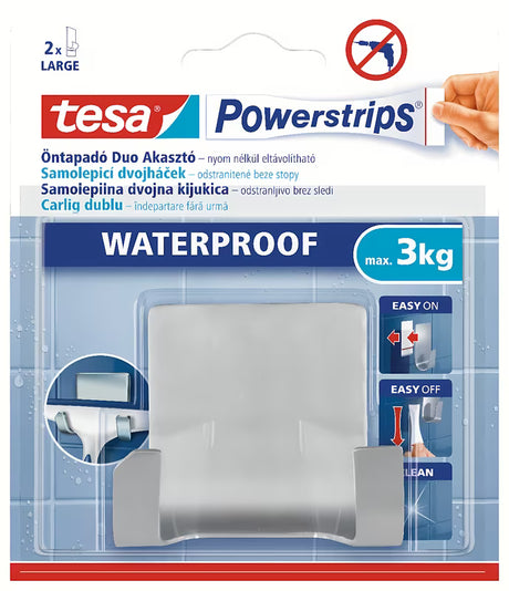 Wodoodporny nierdzewny wieszak 2 hakowy tesa Powerstrips Waterproof pro do zawieszania akcesoriów pod prysznicem