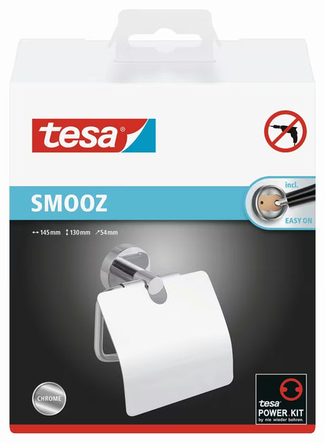 Błyszczący chromowany uchwyt na papier toaletowy Tesa Smooz z montażem Power.Kit bez wiercenia