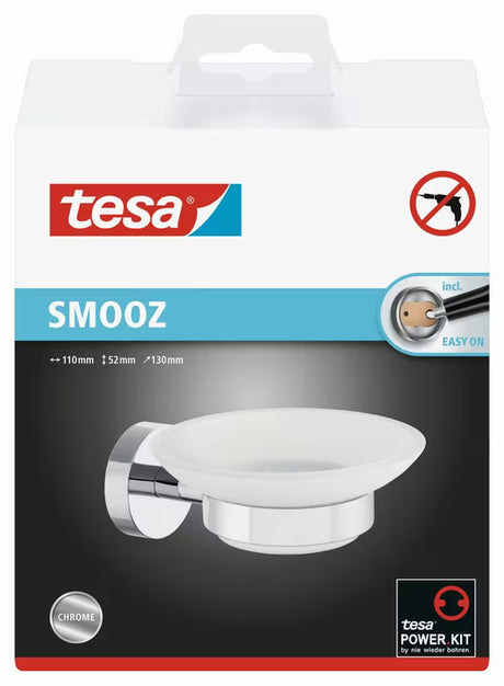 Chromowany uchwyt na mydelniczkę Tesa Smooz z satynową szklaną miseczką pro montaż bez wiercenia