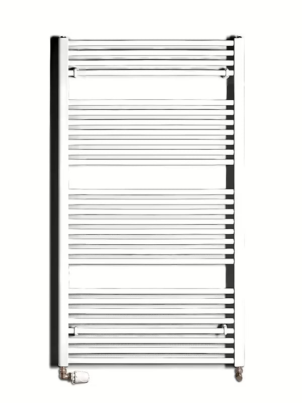 Biały kombinowany rurowy grzejnik łazienkowy Thermal Trend KD 132x75 cm, odpowiedni do łazienki