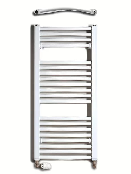Biały kombinowany rurowy grzejnik łazienkowy Thermal Trend KDO 45x98 cm do łazienki.
