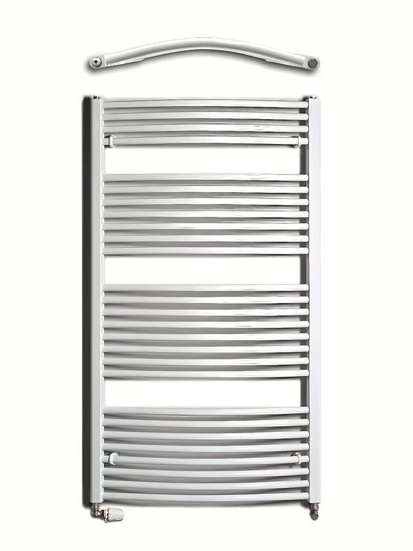 Biały kombinowany rurowy grzejnik łazienkowy Thermal Trend KDO 132x75 cm pro do łazienki lub przedpokoju.