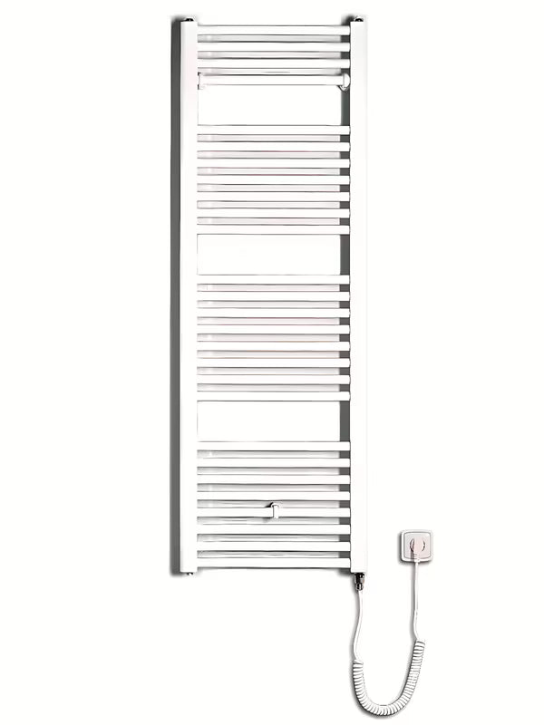 Biały prosty grzejnik rurowy elektryczny grzejnik łazienkowy Thermal Trend KE 450x1320 mm z grzałką 400 W