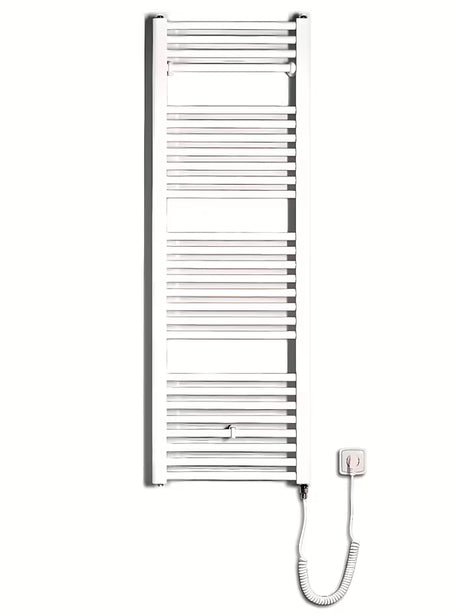 Biały grzejnik rurowy elektryczny grzejnik łazienkowy Thermal Trend KE 600x1320 mm z prostymi poziomymi rurkami.