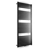 Kombinowany grzejnik łazienkowy Thermal Trend Kh 60x133 cm w wykończeniu czarny mat z wygiętymi szczebelkami.