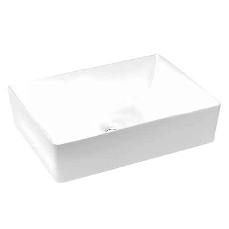 Biała prostokątna umywalka nablatowa  Triomini Slim z cienkościennej ceramiki, 55 x 39 cm