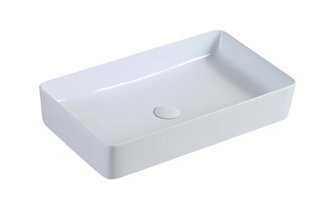 Biała błyszcząca umywalka nablatowa  Triomini Slim z cienkościennej ceramiki, wykończenie bez przelewu.