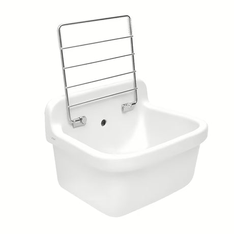 Biała wisząca ceramiczna zlew gospodarczy Vitra z przelewem, wymiar 43x37 cm.