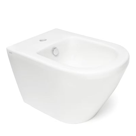 Biały wiszący bidet Vitra Integra z otworem na baterię i przelewem