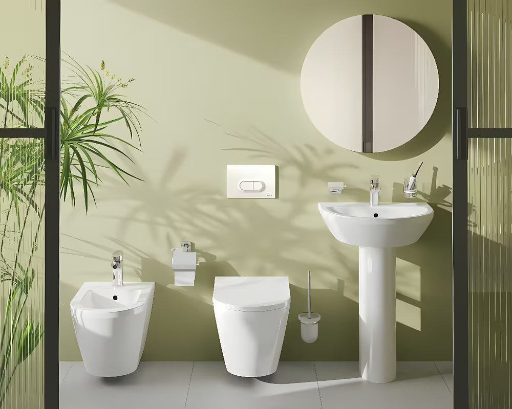 Biały wiszący bidet Vitra Integra z otworem na baterię i przelewem