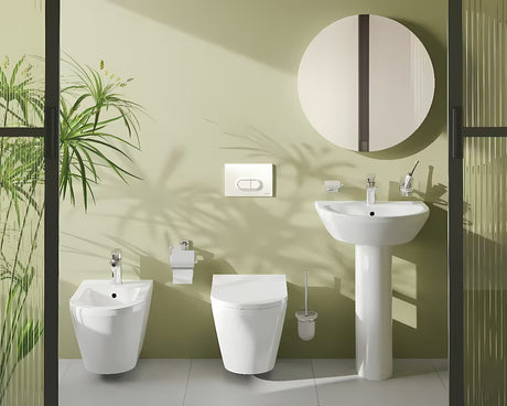 Biały wiszący bidet Vitra Integra z otworem na baterię i przelewem