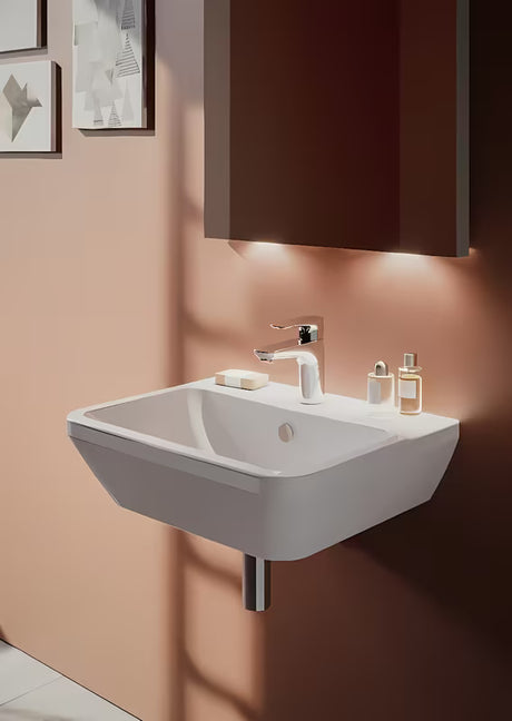 Biała ceramiczna umywalka wiszące vitra Integra 45x40 cm z otworem na baterię pośrodku